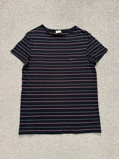 FW14 Saint Laurent by Hedi Slimane Thin Striped Pocket T Shirt