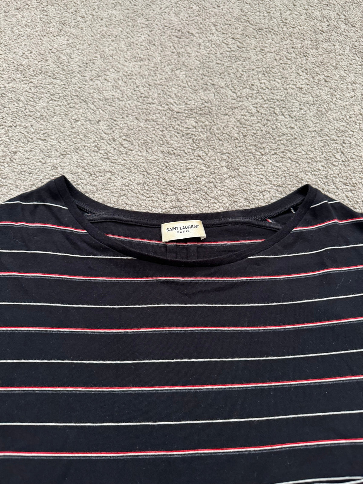 FW14 Saint Laurent by Hedi Slimane Thin Striped Pocket T Shirt