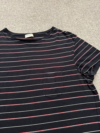 FW14 Saint Laurent by Hedi Slimane Thin Striped Pocket T Shirt