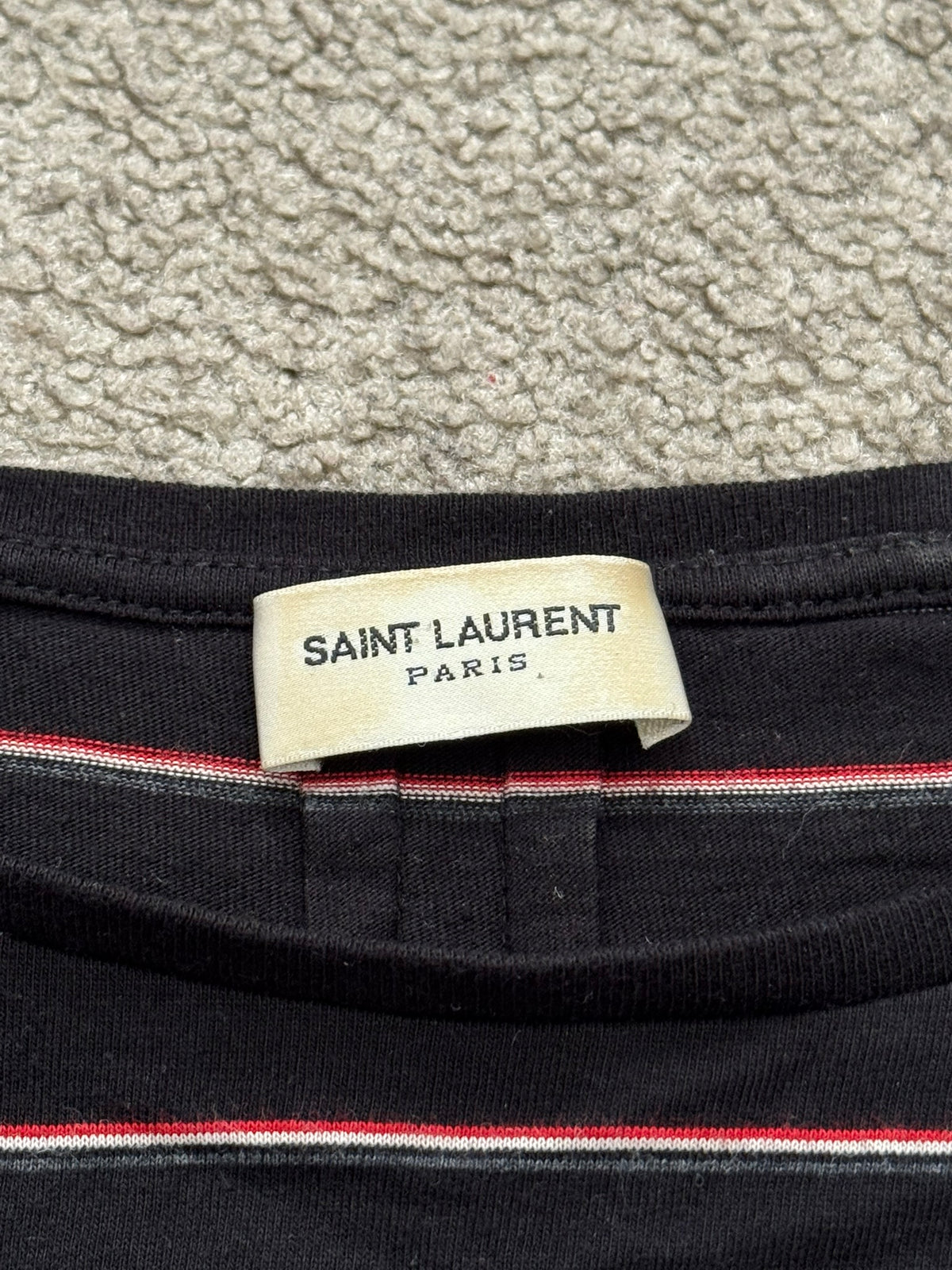 FW14 Saint Laurent by Hedi Slimane Thin Striped Pocket T Shirt
