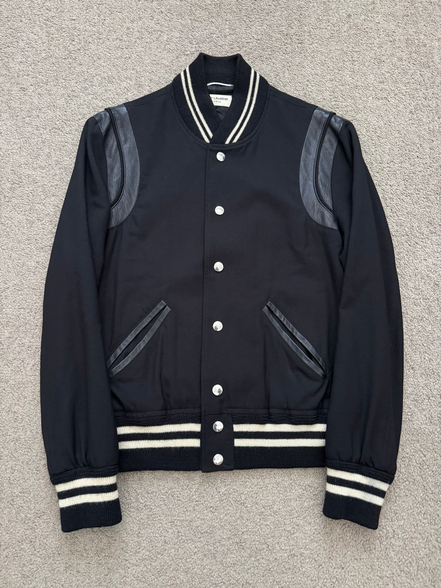 FW14 Saint Laurent by Hedi Slimane Teddy Varsity Bomber Jacket