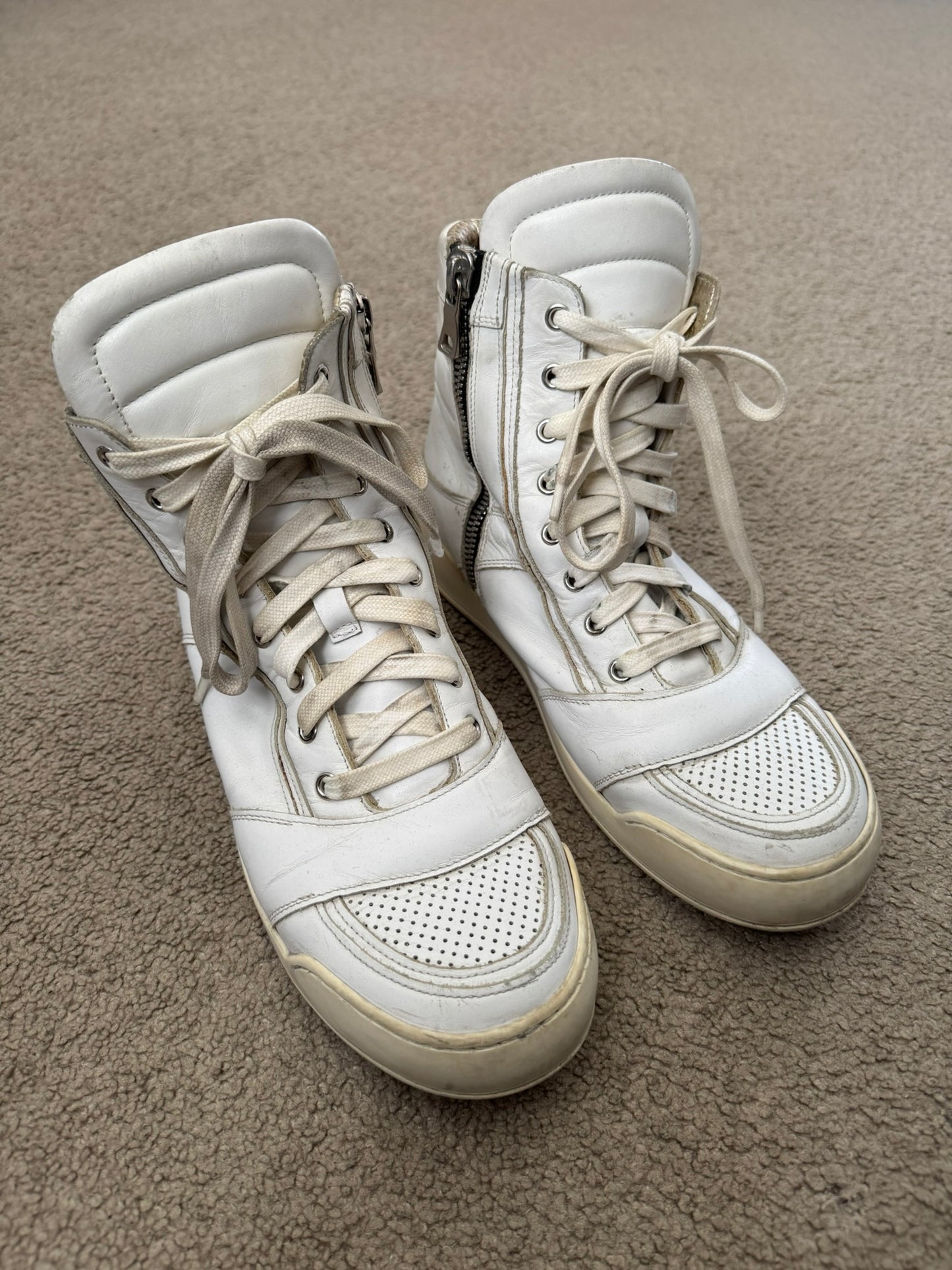 SS13 Balmain by Olivier Rousteing White Leather High Top Sneakers