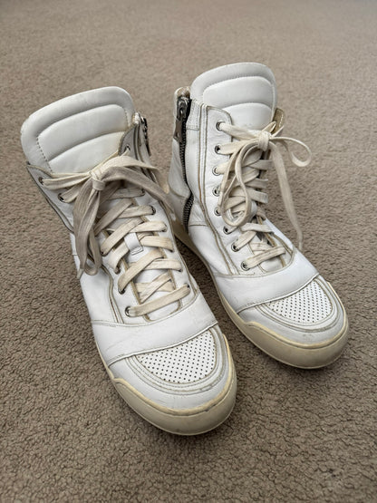 SS13 Balmain by Olivier Rousteing White Leather High Top Sneakers