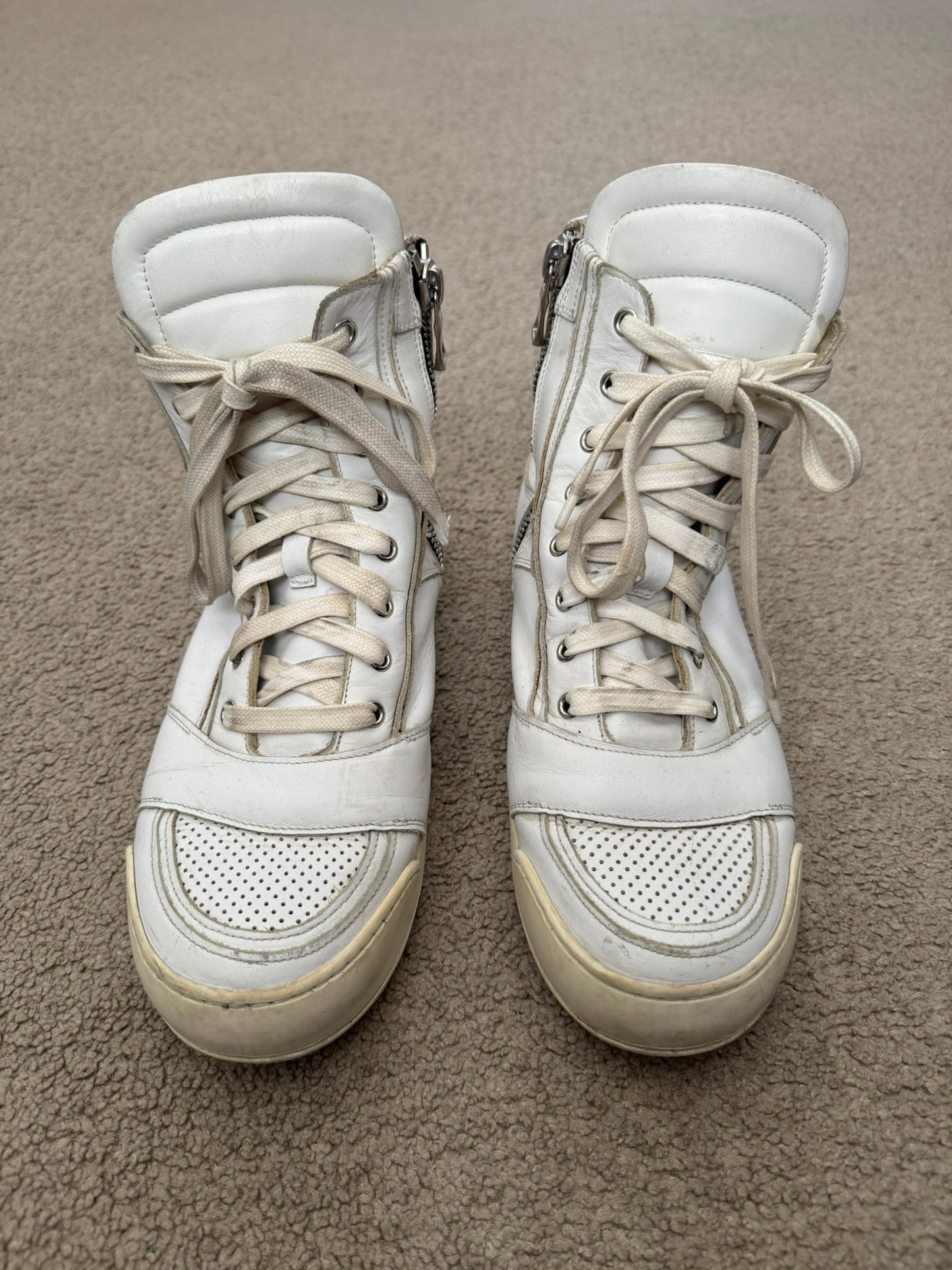 SS13 Balmain by Olivier Rousteing White Leather High Top Sneakers