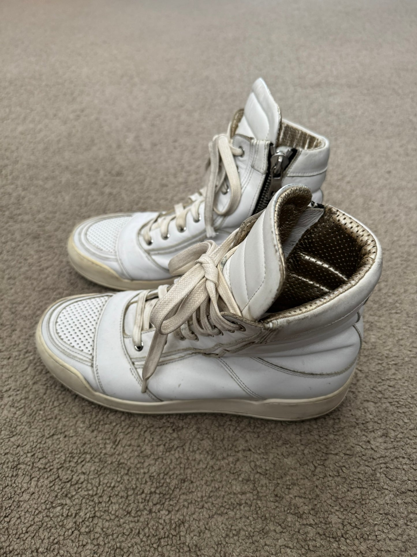 SS13 Balmain by Olivier Rousteing White Leather High Top Sneakers