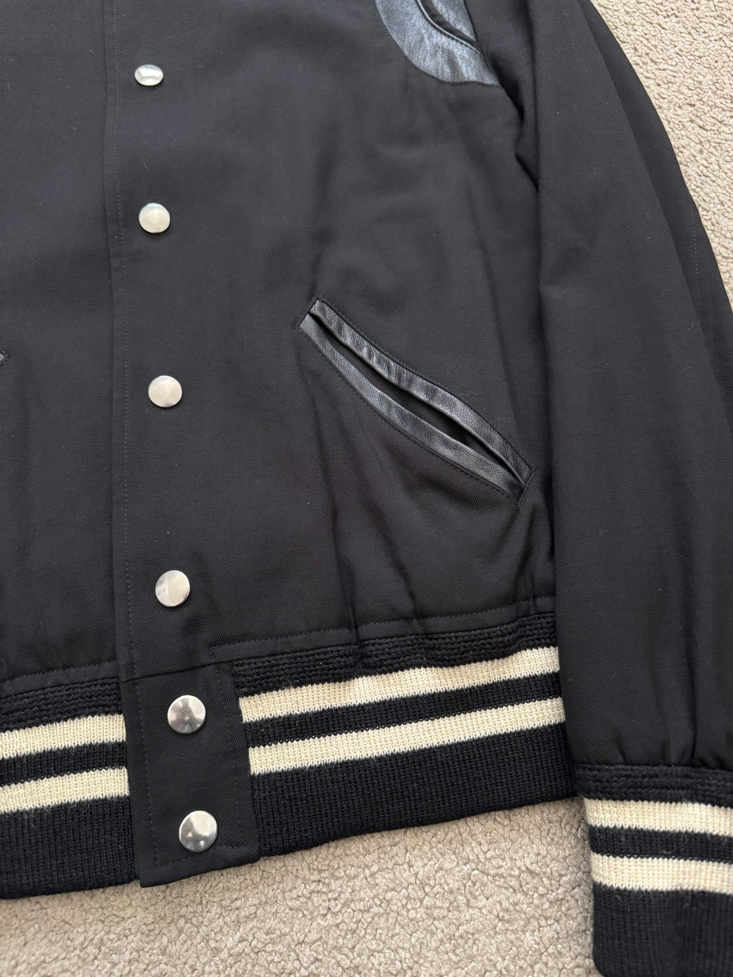 FW14 Saint Laurent by Hedi Slimane Teddy Varsity Bomber Jacket
