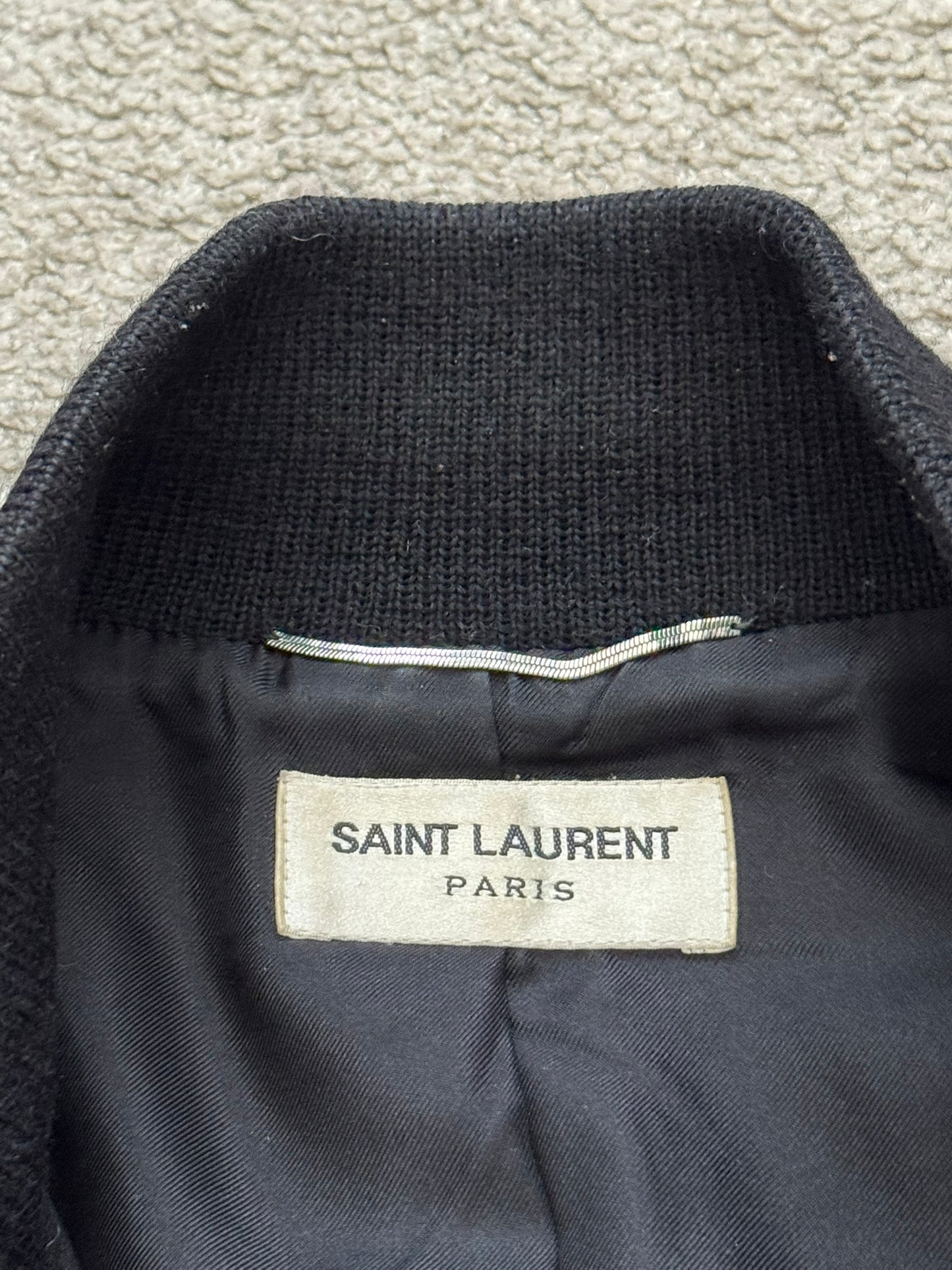 FW14 Saint Laurent by Hedi Slimane Teddy Varsity Bomber Jacket