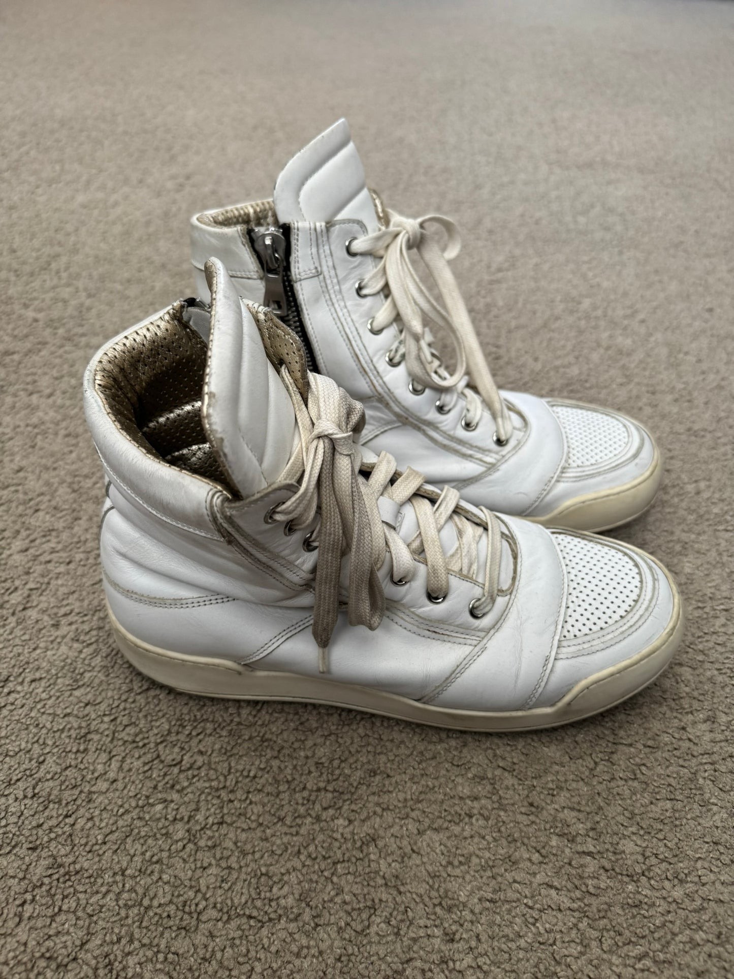 SS13 Balmain by Olivier Rousteing White Leather High Top Sneakers
