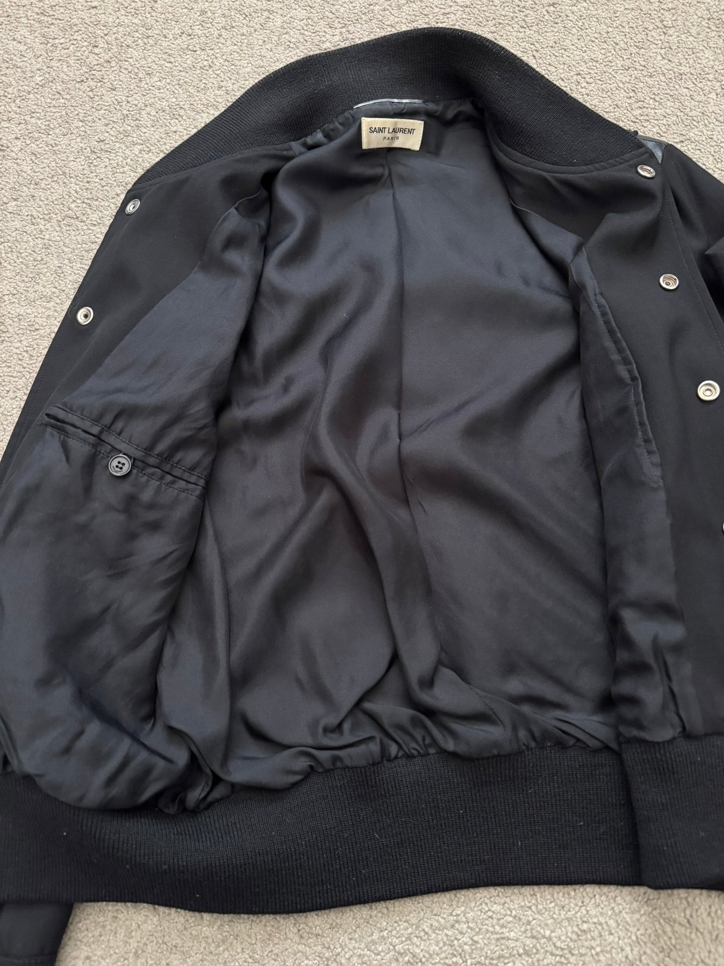 FW14 Saint Laurent by Hedi Slimane Teddy Varsity Bomber Jacket