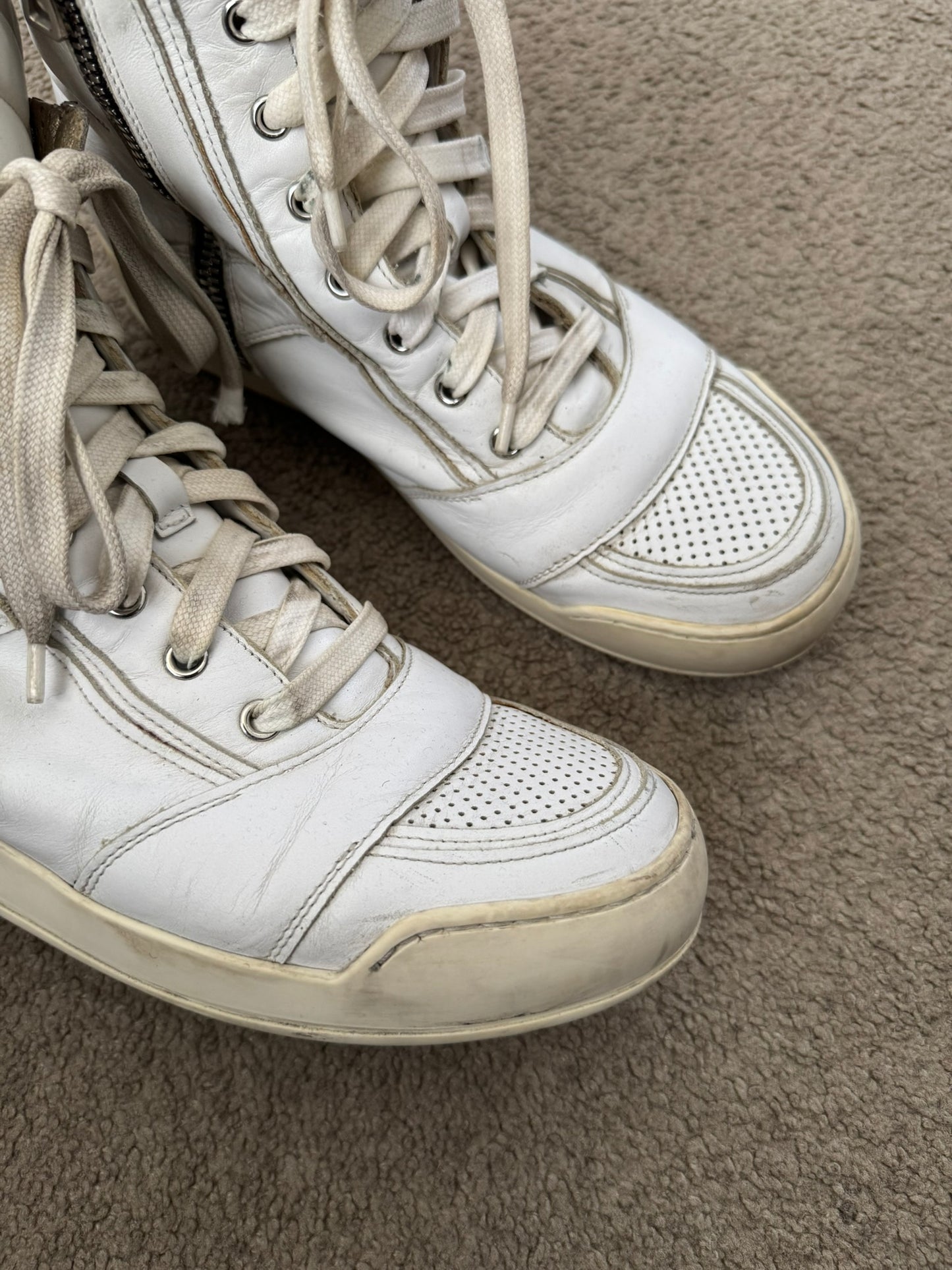 SS13 Balmain by Olivier Rousteing White Leather High Top Sneakers