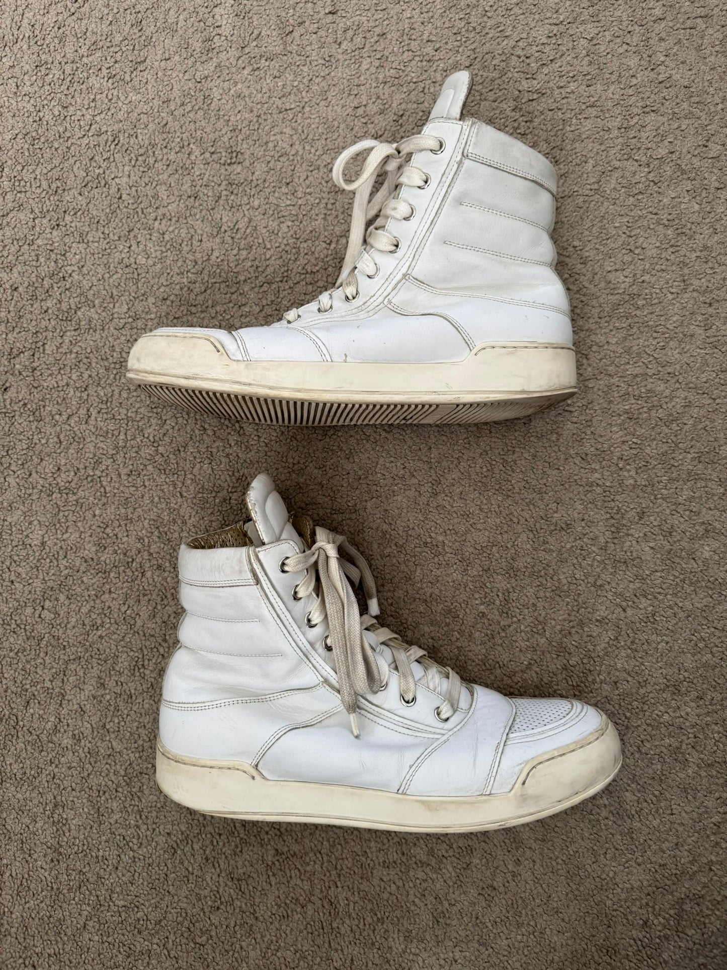 SS13 Balmain by Olivier Rousteing White Leather High Top Sneakers