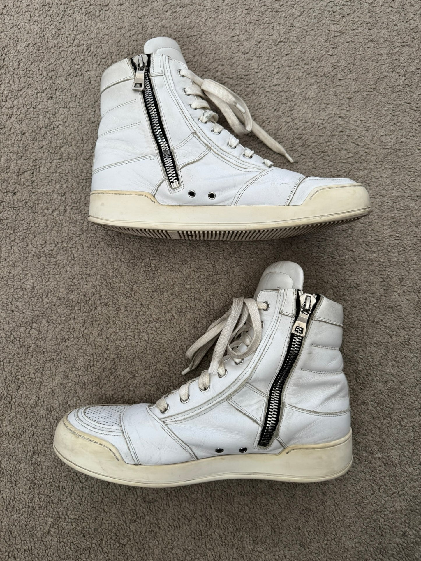 SS13 Balmain by Olivier Rousteing White Leather High Top Sneakers