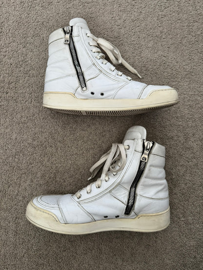 SS13 Balmain by Olivier Rousteing White Leather High Top Sneakers