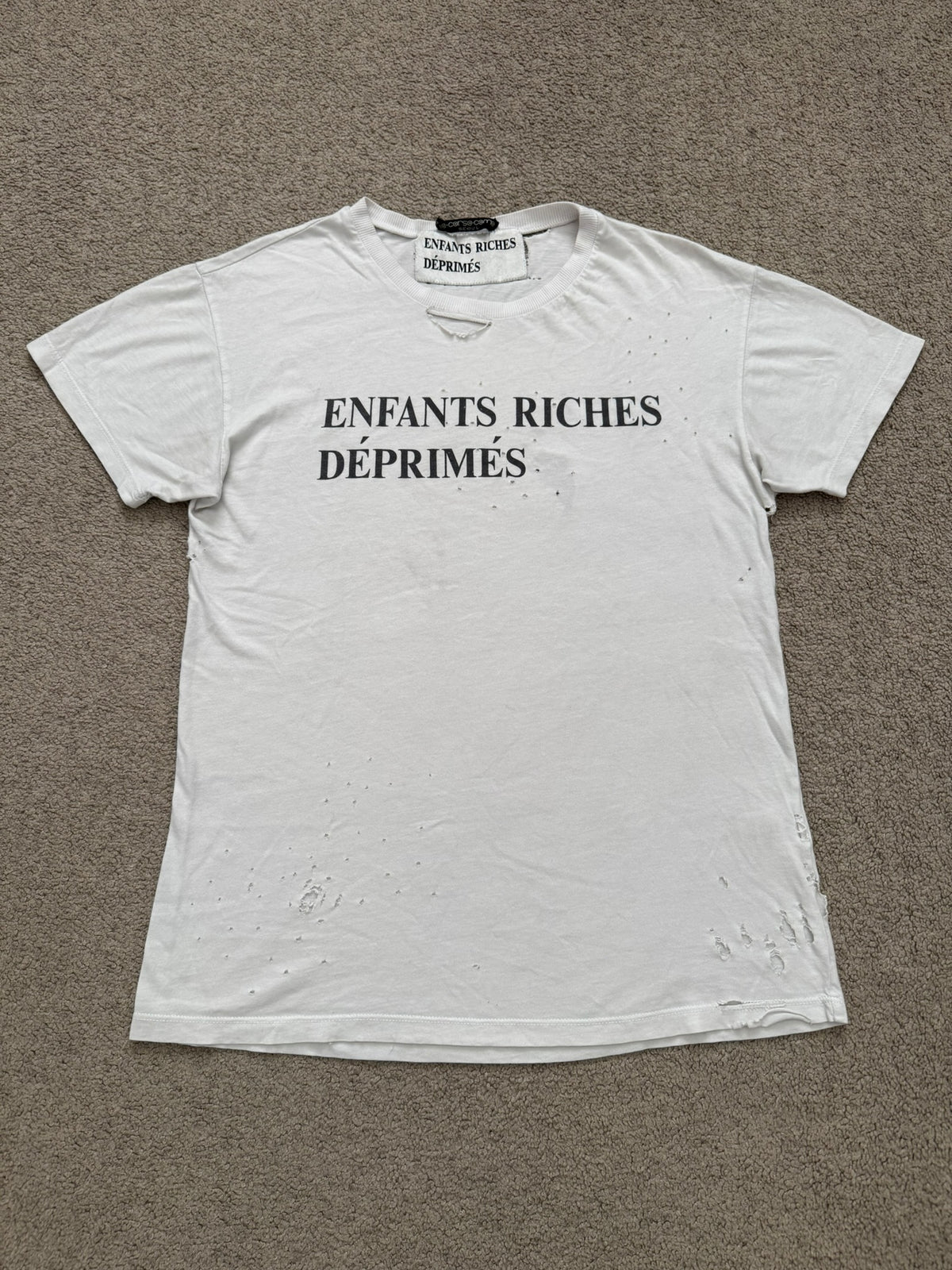 Enfants Riches Deprimes OG White Logo Distressed T Shirt