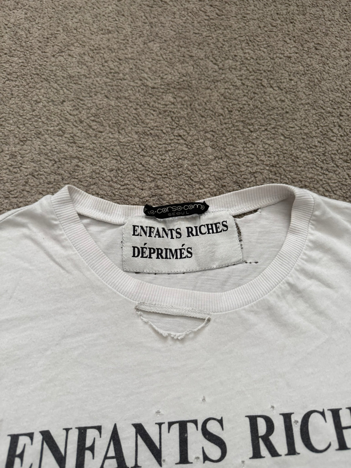 Enfants Riches Deprimes OG White Logo Distressed T Shirt