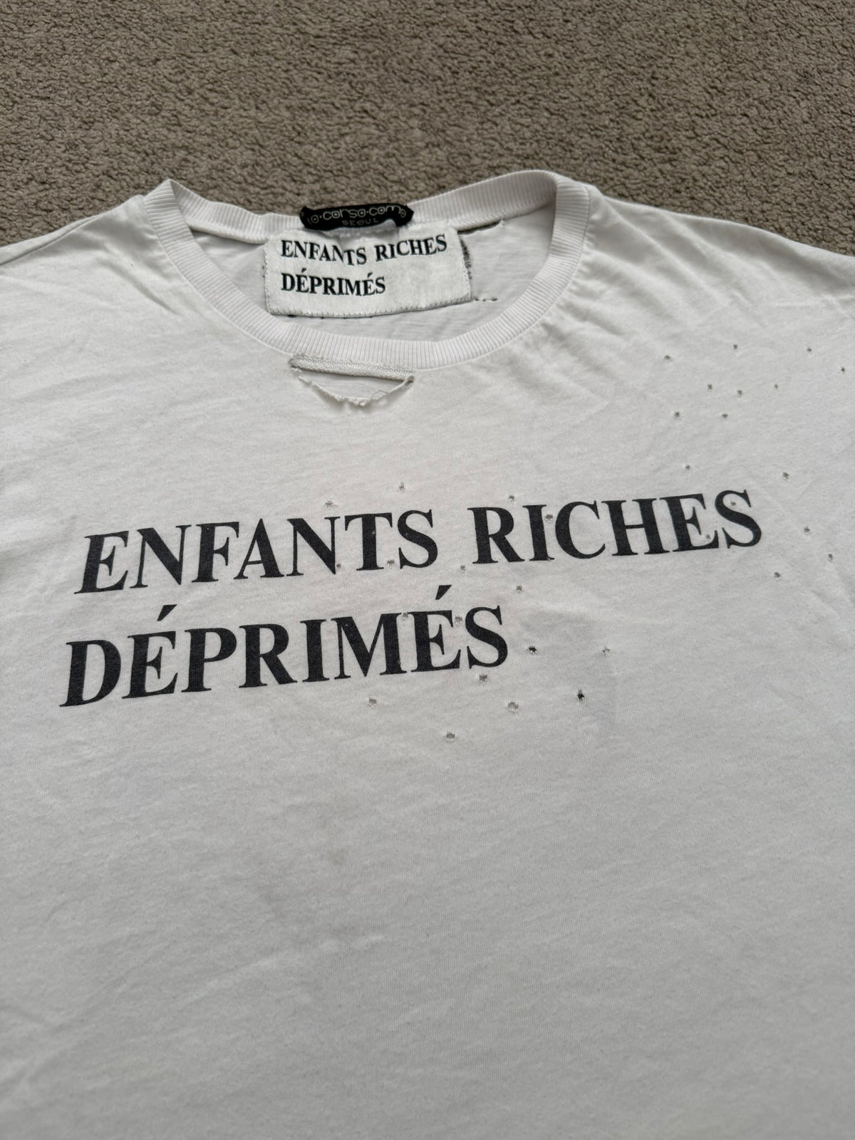 Enfants Riches Deprimes OG White Logo Distressed T Shirt