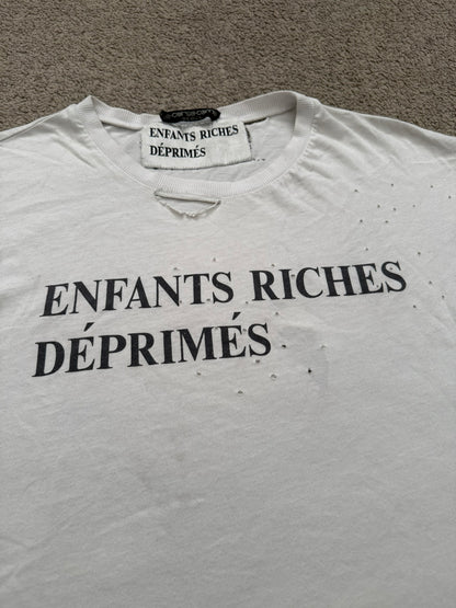 Enfants Riches Deprimes OG White Logo Distressed T Shirt