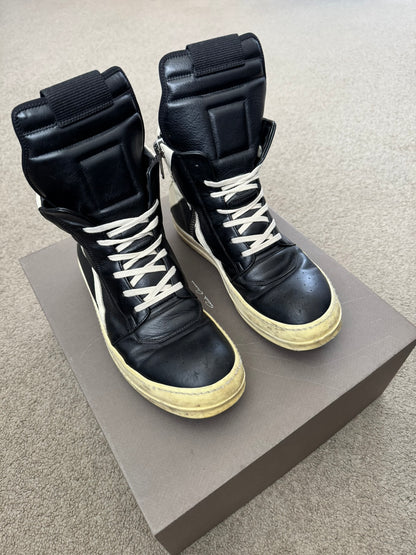 FW16 Rick Owens Black & White Geobasket High Top Sneakers