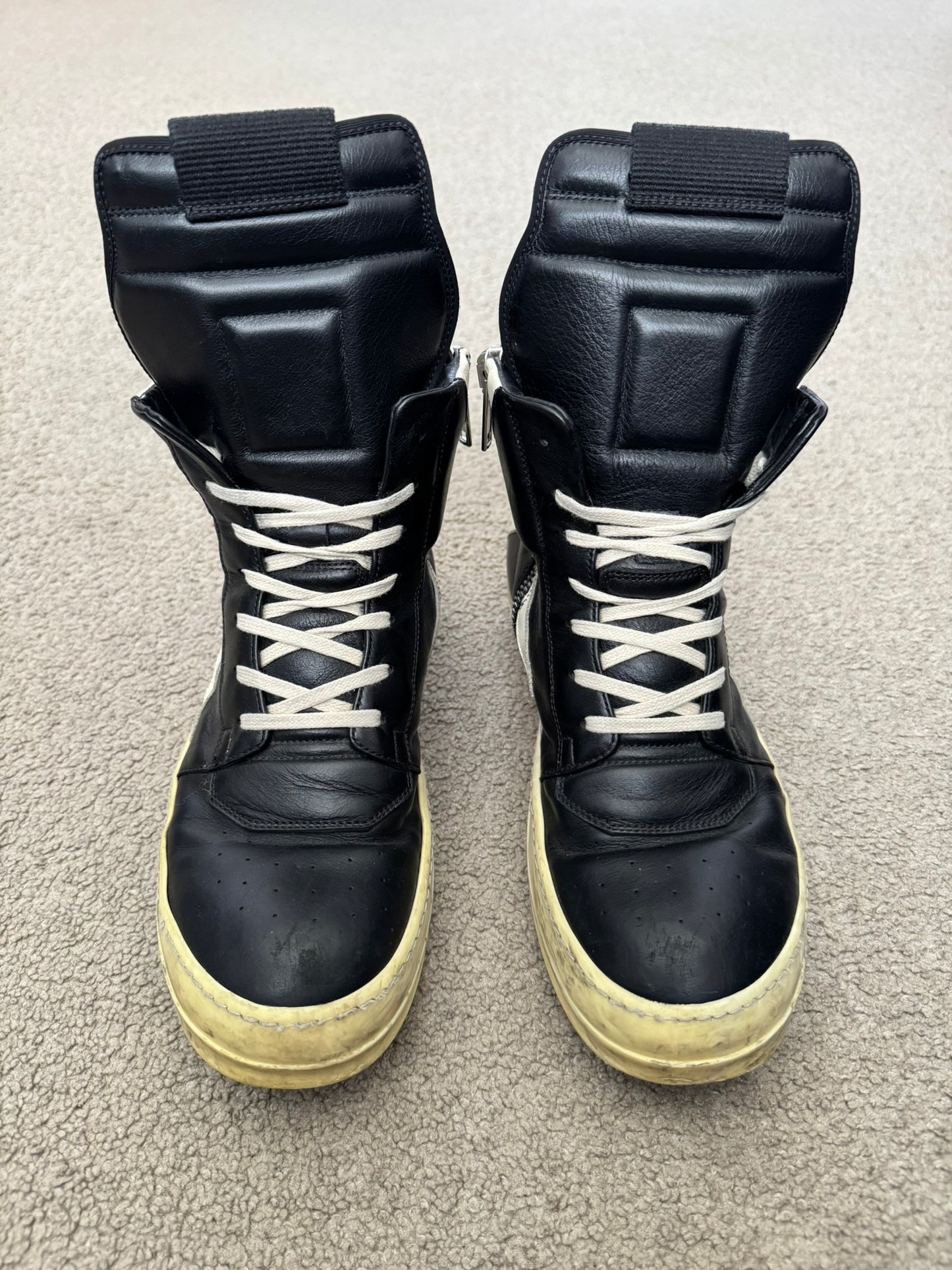 FW16 Rick Owens Black & White Geobasket High Top Sneakers