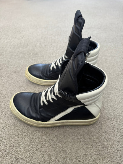 FW16 Rick Owens Black & White Geobasket High Top Sneakers