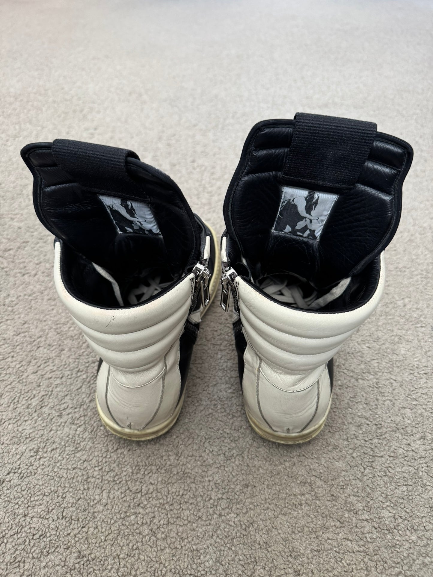 FW16 Rick Owens Black & White Geobasket High Top Sneakers