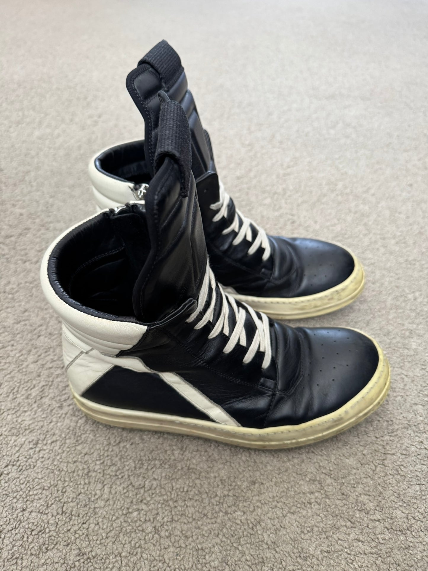 FW16 Rick Owens Black & White Geobasket High Top Sneakers