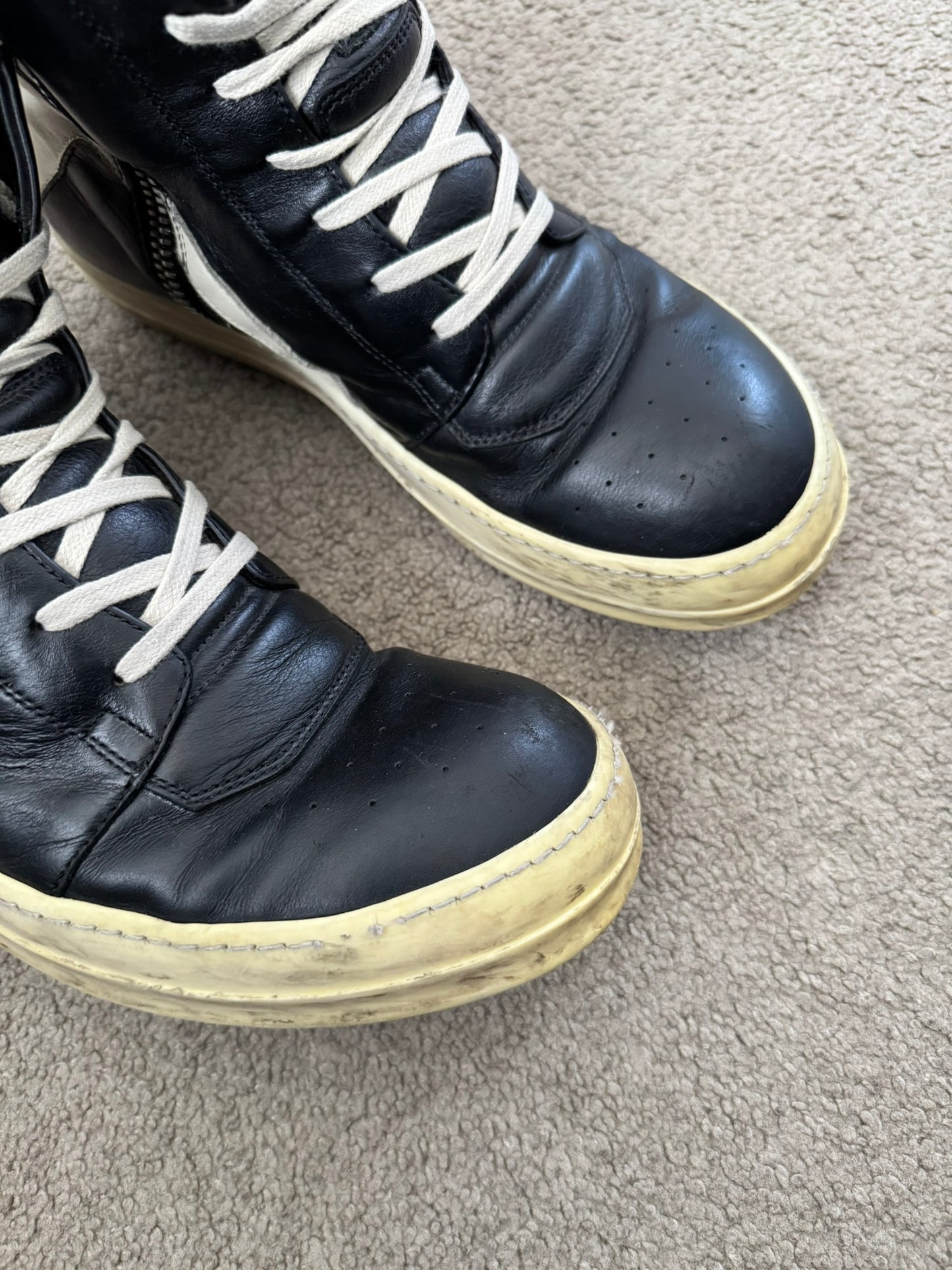 FW16 Rick Owens Black & White Geobasket High Top Sneakers