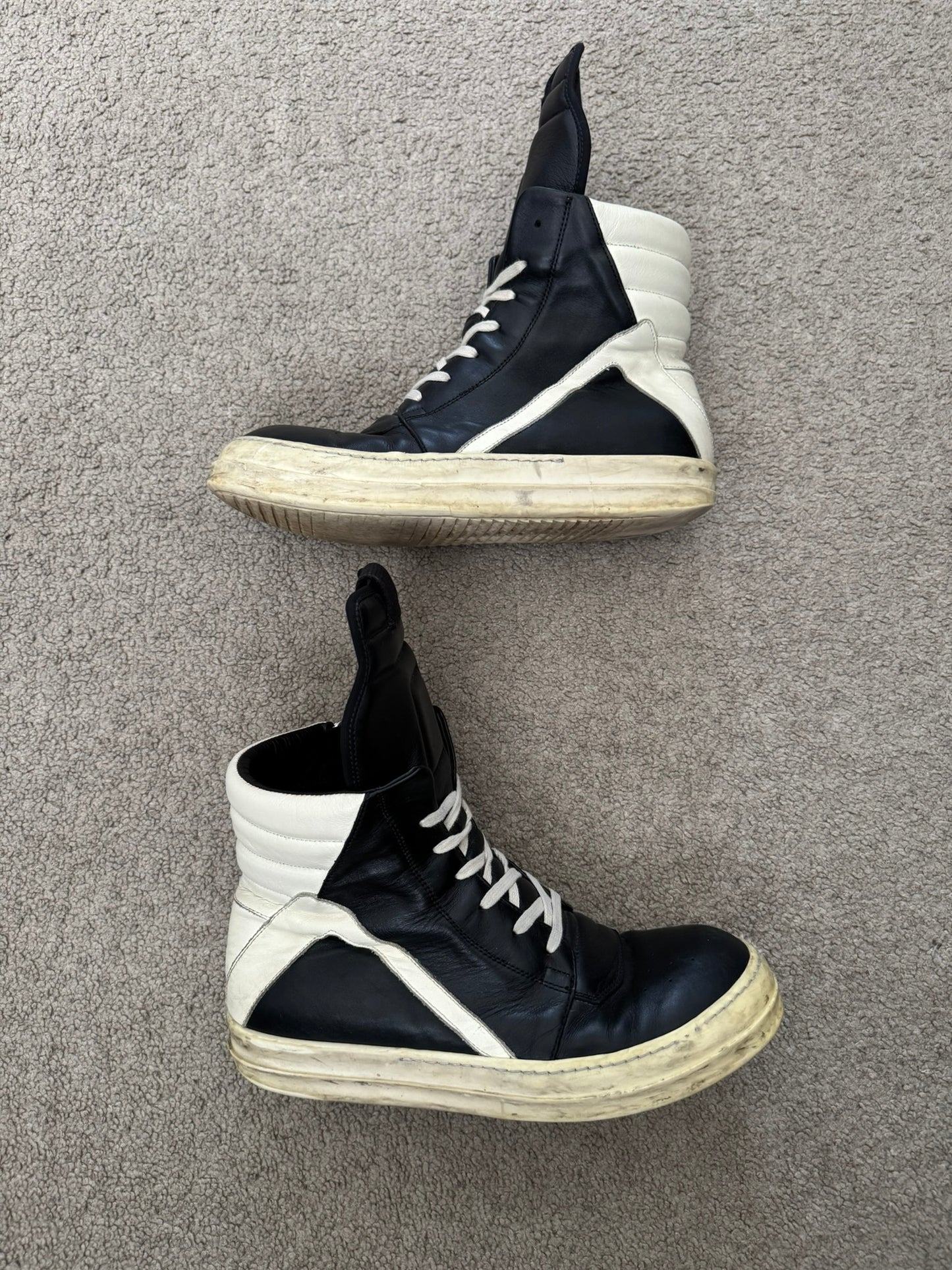 FW16 Rick Owens Black & White Geobasket High Top Sneakers