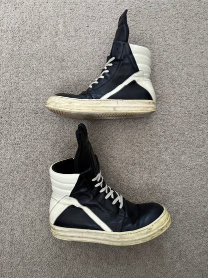 FW16 Rick Owens Black & White Geobasket High Top Sneakers