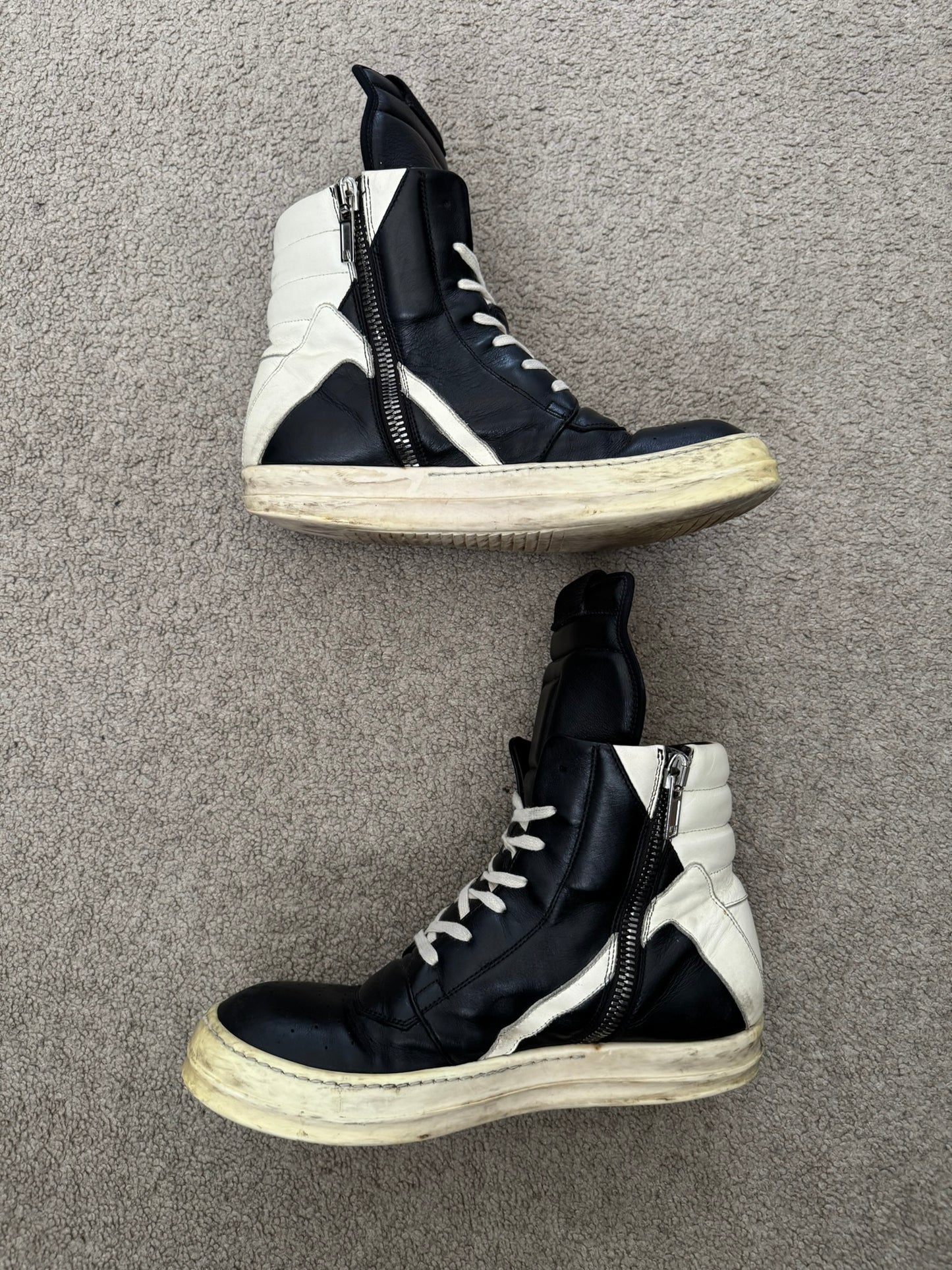 FW16 Rick Owens Black & White Geobasket High Top Sneakers