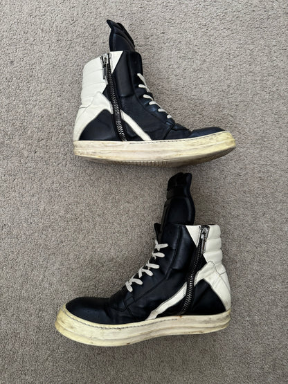 FW16 Rick Owens Black & White Geobasket High Top Sneakers