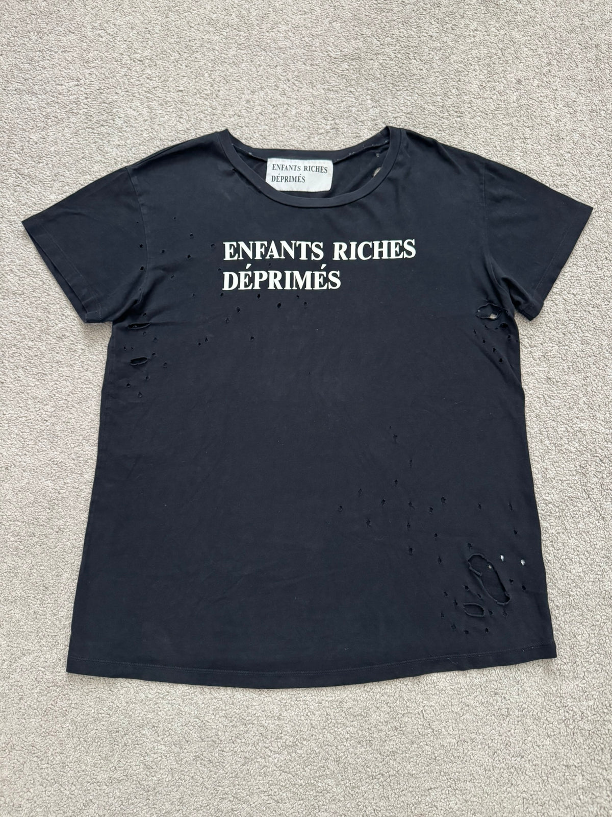 Enfants Riches Deprimes Black Logo Distressed T Shirt