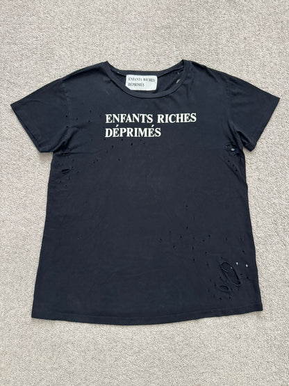 Enfants Riches Deprimes Black Logo Distressed T Shirt