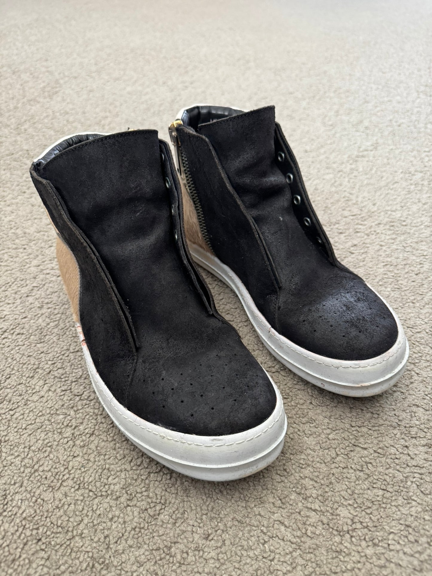 FW13 Rick Owens Mainline Pony Hair Island Dunk Sneakers
