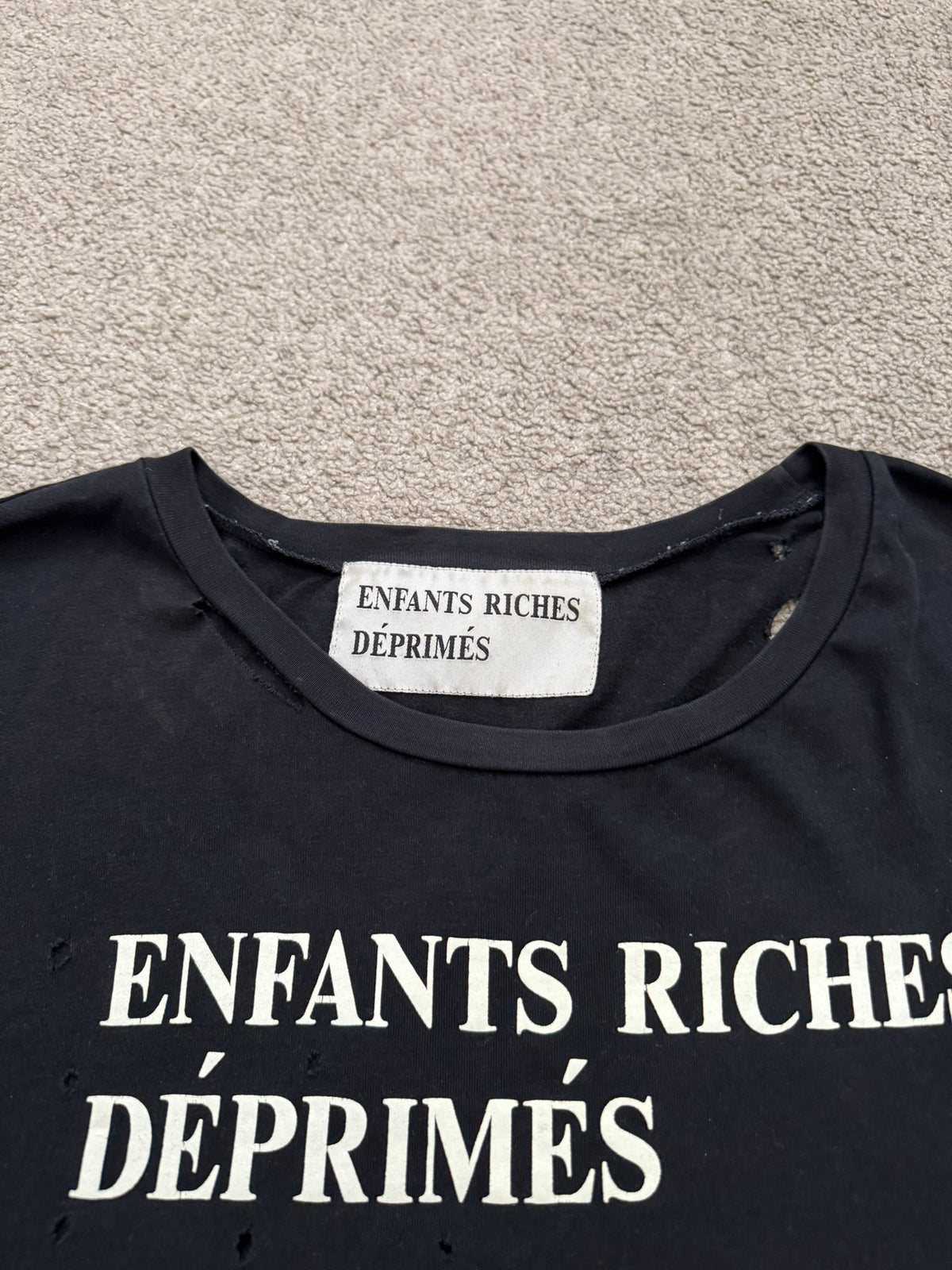 Enfants Riches Deprimes Black Logo Distressed T Shirt