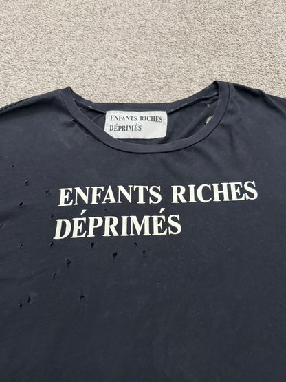 Enfants Riches Deprimes Black Logo Distressed T Shirt