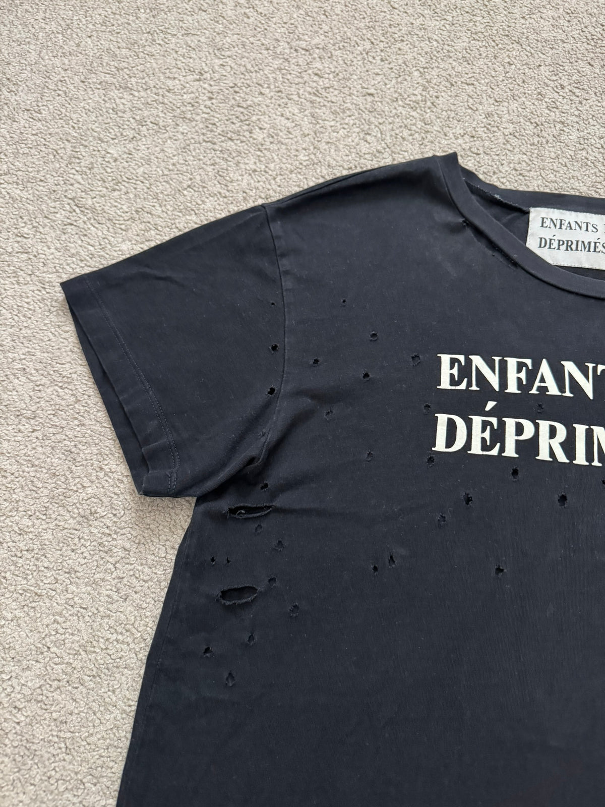 Enfants Riches Deprimes Black Logo Distressed T Shirt