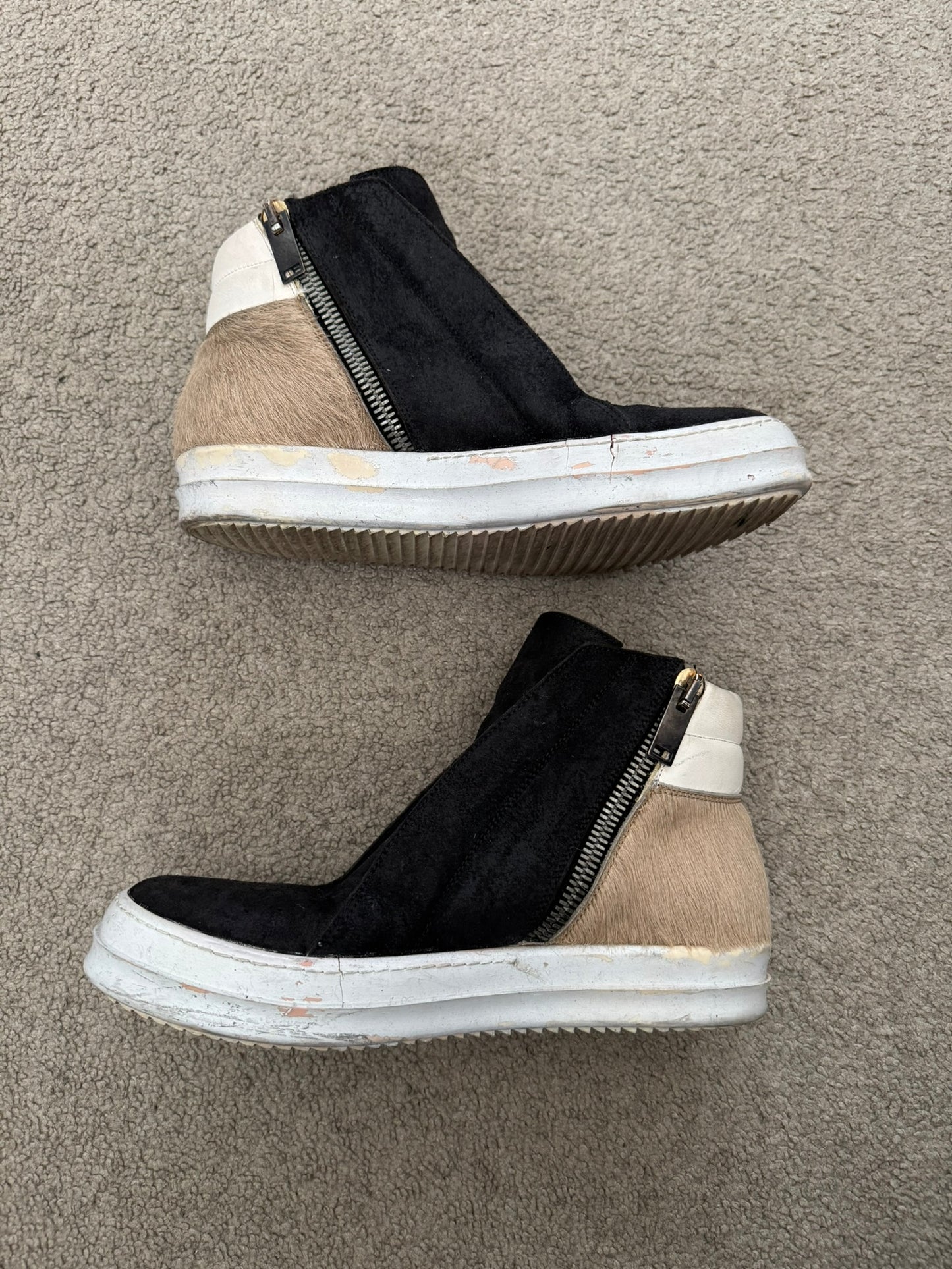 FW13 Rick Owens Mainline Pony Hair Island Dunk Sneakers