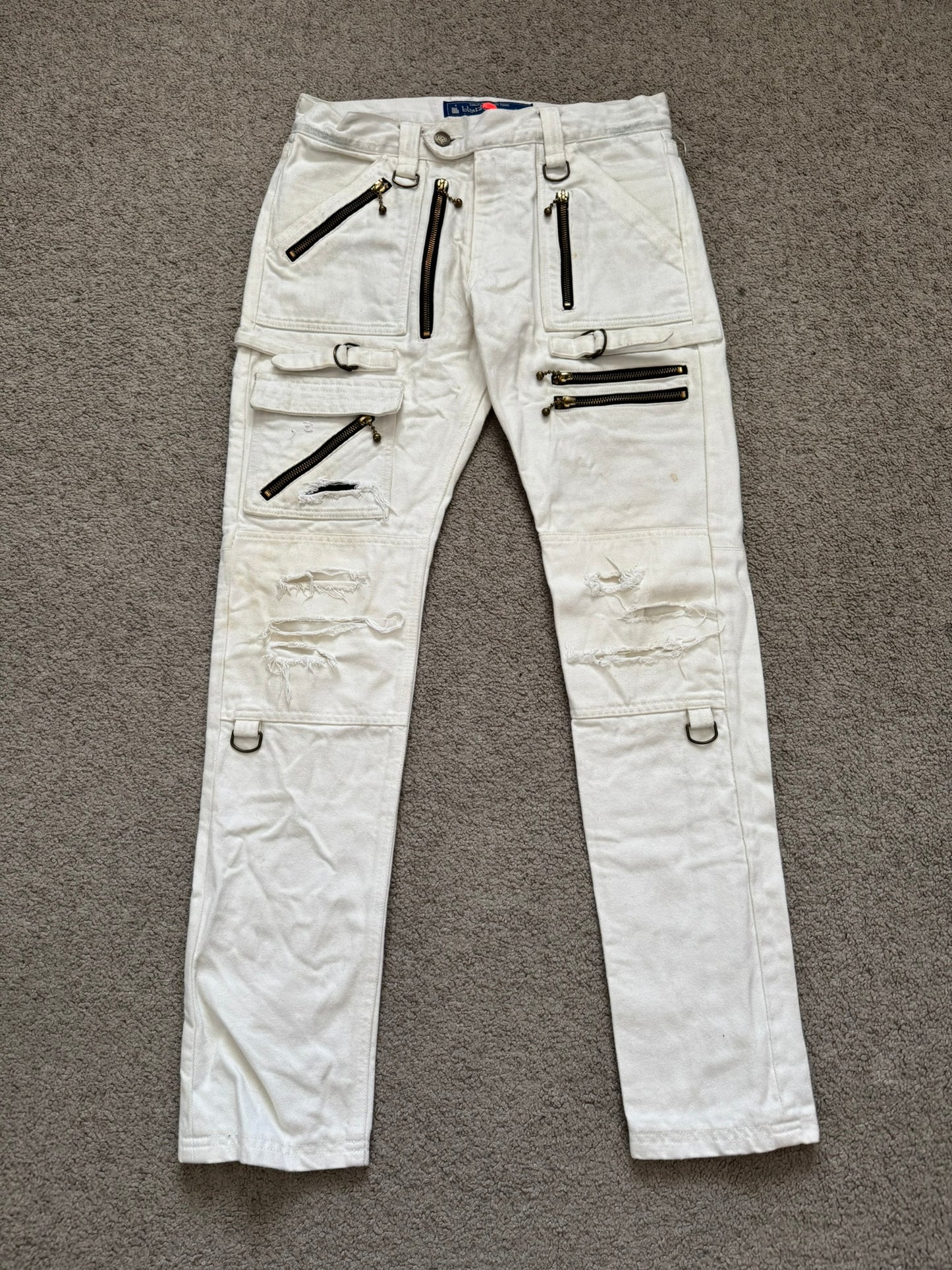 Blackmeans White Zipper Cargo Bondage Biker Denim Jeans