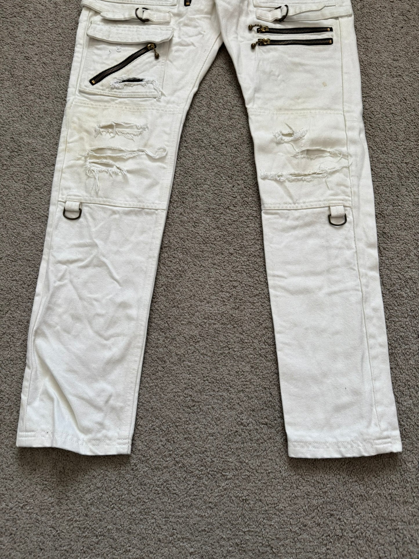 Blackmeans White Zipper Cargo Bondage Biker Denim Jeans