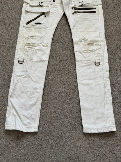 Blackmeans White Zipper Cargo Bondage Biker Denim Jeans