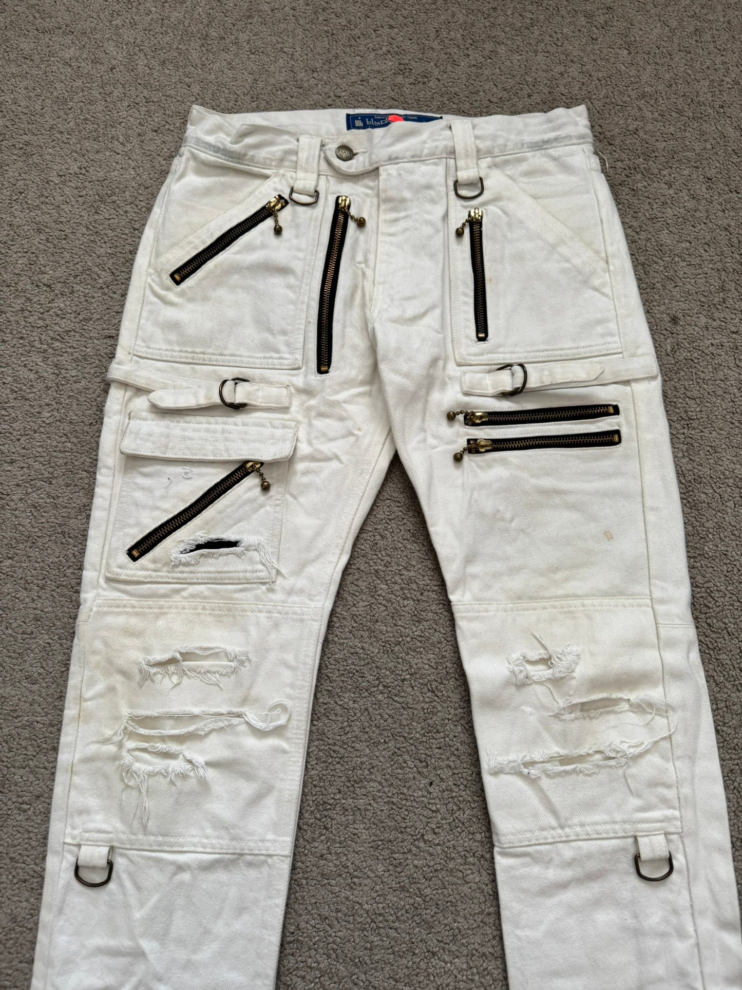 Blackmeans White Zipper Cargo Bondage Biker Denim Jeans
