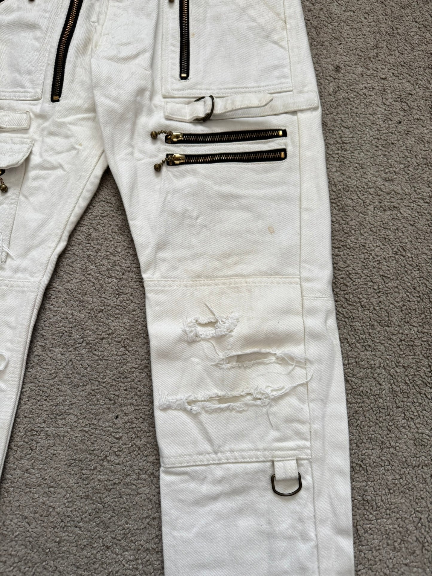 Blackmeans White Zipper Cargo Bondage Biker Denim Jeans