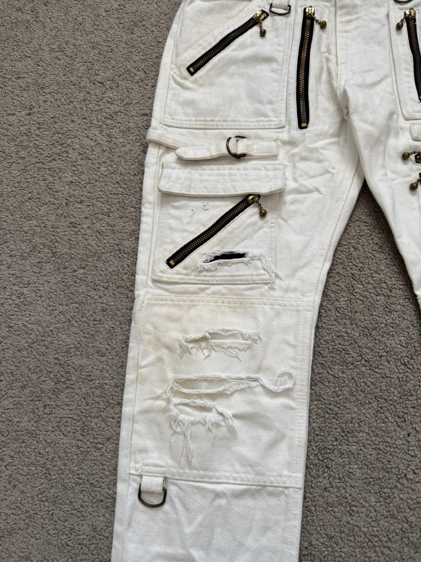 Blackmeans White Zipper Cargo Bondage Biker Denim Jeans