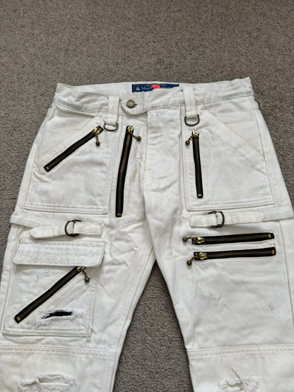Blackmeans White Zipper Cargo Bondage Biker Denim Jeans
