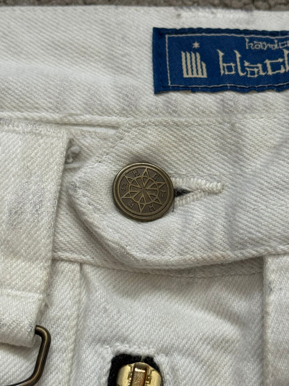 Blackmeans White Zipper Cargo Bondage Biker Denim Jeans