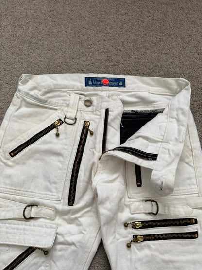Blackmeans White Zipper Cargo Bondage Biker Denim Jeans