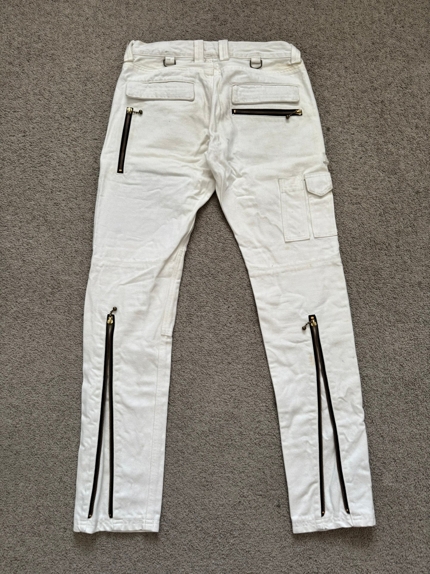 Blackmeans White Zipper Cargo Bondage Biker Denim Jeans