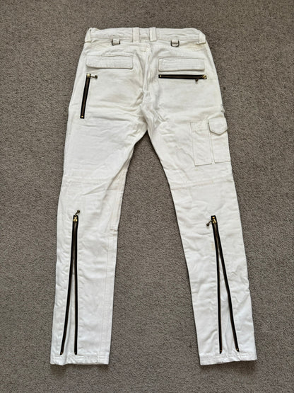 Blackmeans White Zipper Cargo Bondage Biker Denim Jeans