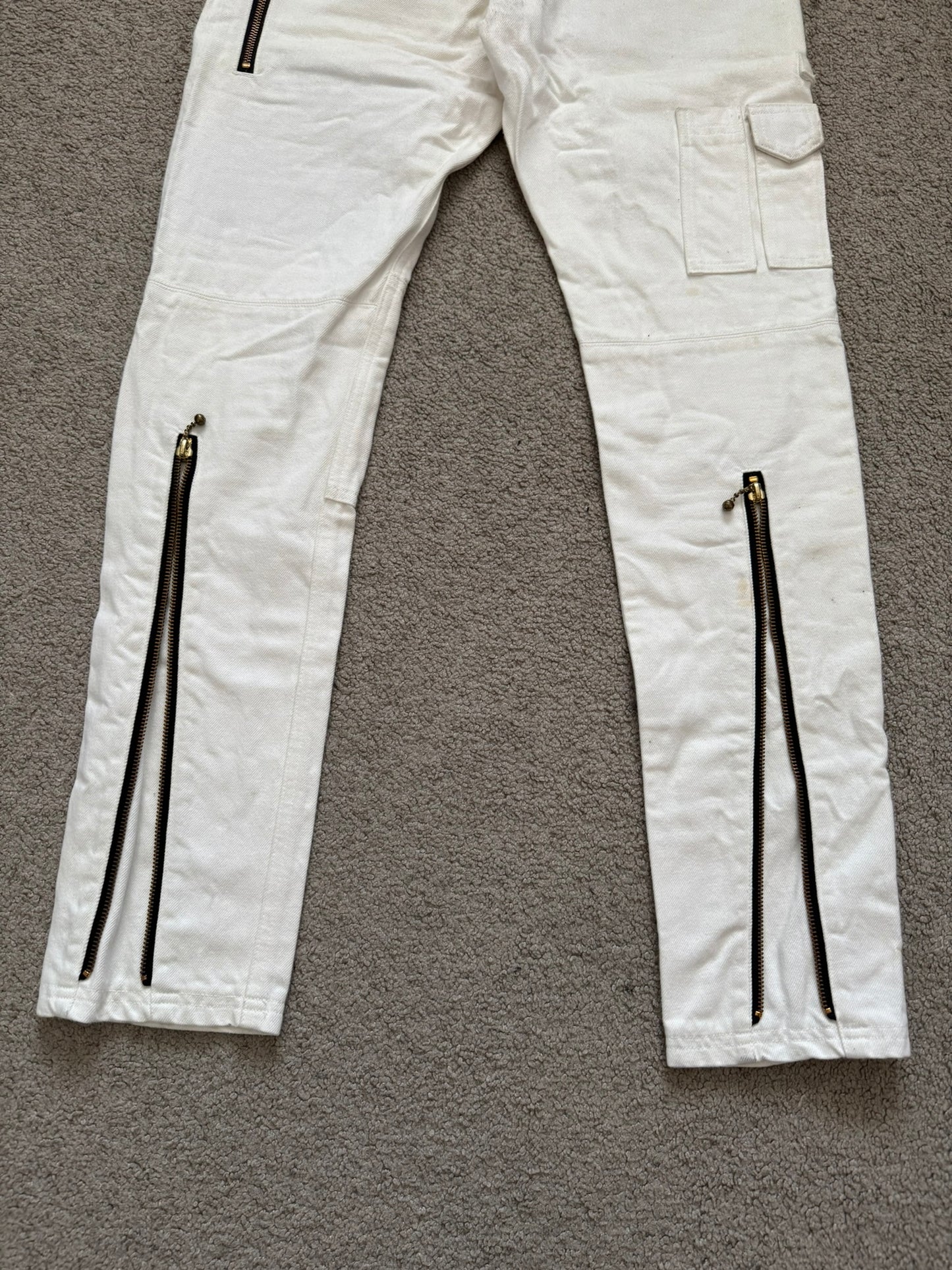 Blackmeans White Zipper Cargo Bondage Biker Denim Jeans
